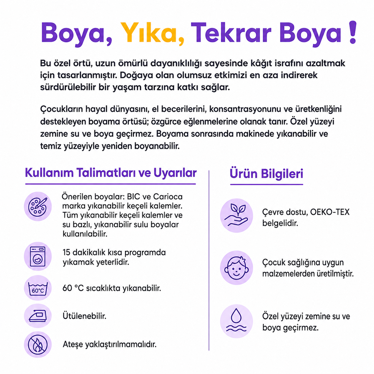 Yıkanabilir Boyama Oyun Halısı 100×150 cm